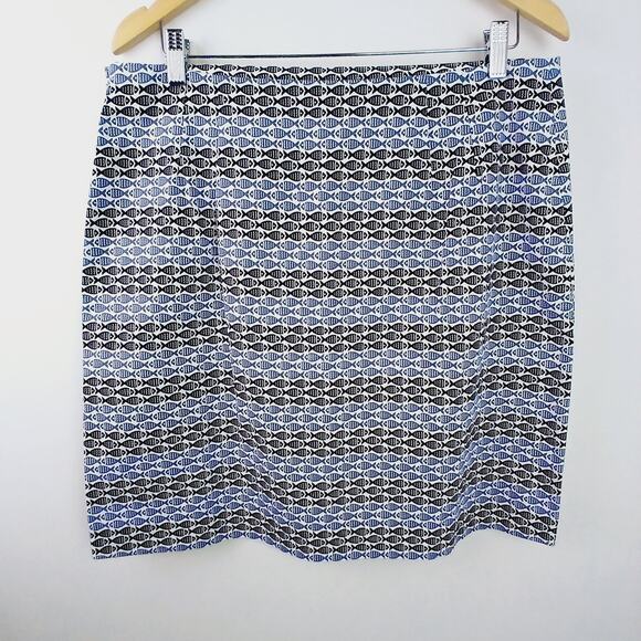 Talbots SZ 14P Novelty Fish Print Cotton Spandex Skirt White Blue Black - Picture 4 of 7